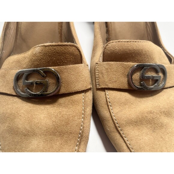 GUCCI Mules Tan Suede Kitten Heels GG Logo Slip On Vintage TOM FORD Era Sz 37 7 - Picture 12 of 16